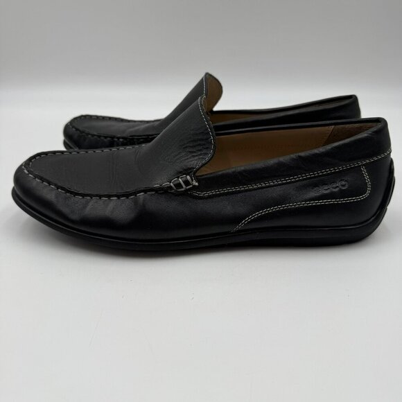 Ecco Mens Black Leather Classic Driving Loafers Size 10 Extra Width Slip-On - Picture 2 of 9